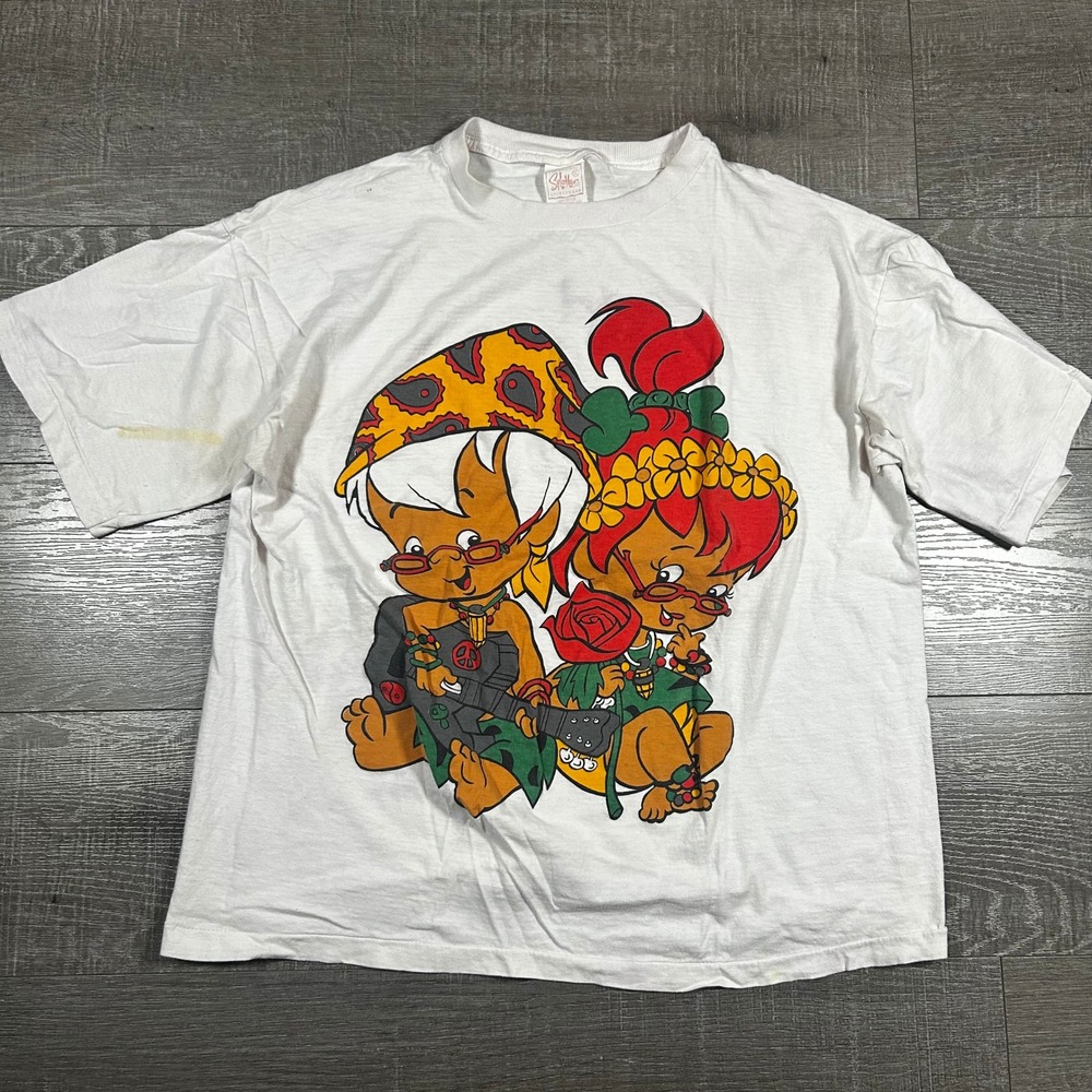 Vintage 90s Splatter Sportswear‎ Flintstones Hippie Pebbles Bamm-Bamm T-Shirt XL